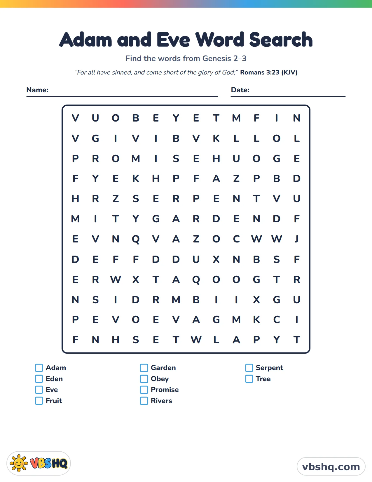 Adam and Eve Word Search