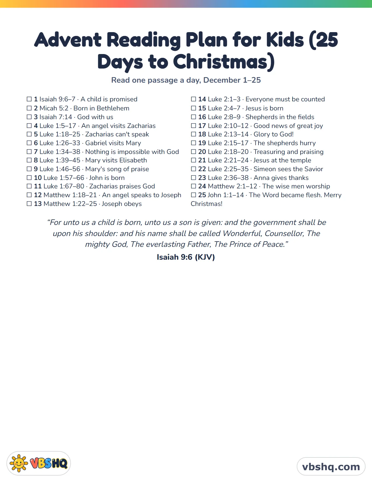Advent Reading Plan for Kids (25 Days to Christmas)