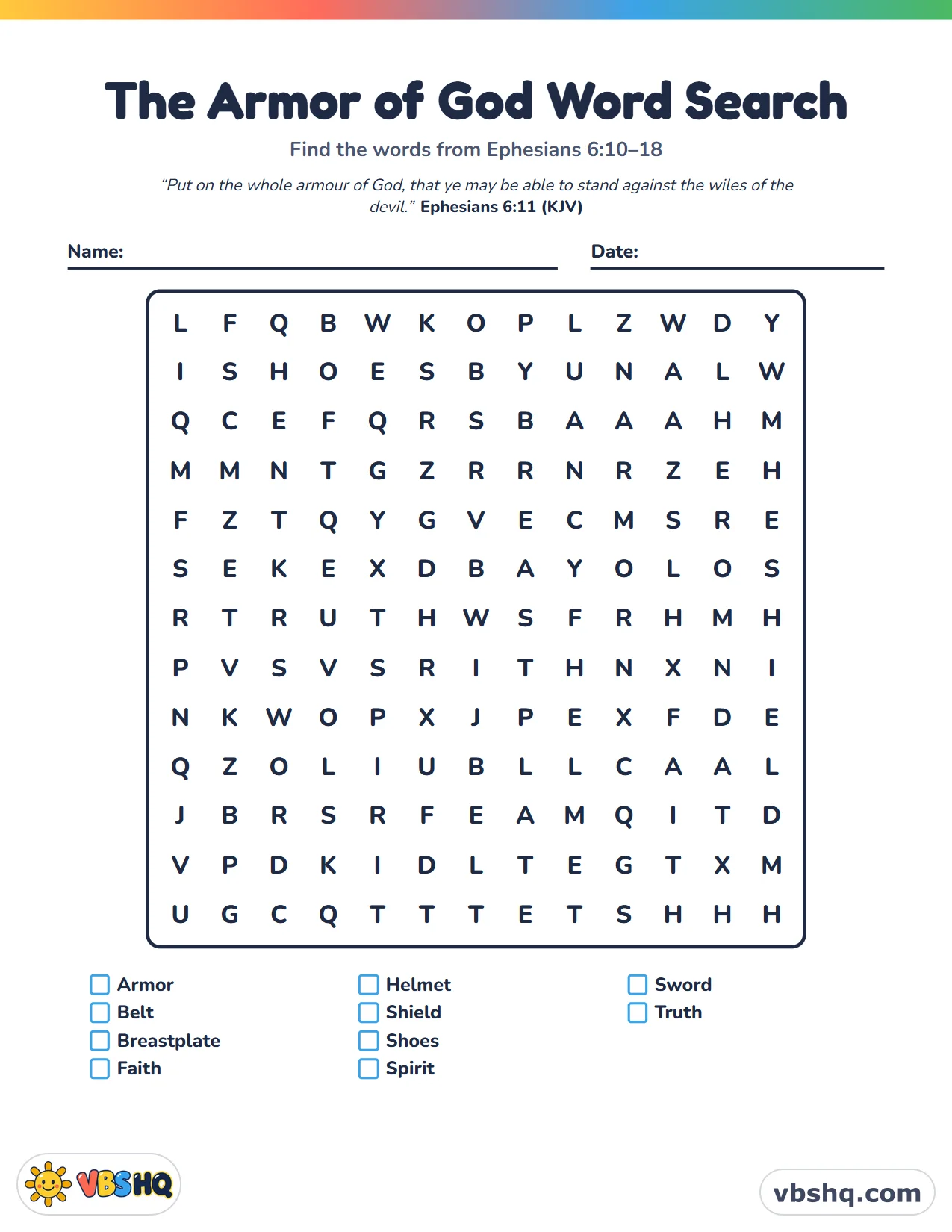 The Armor of God Word Search