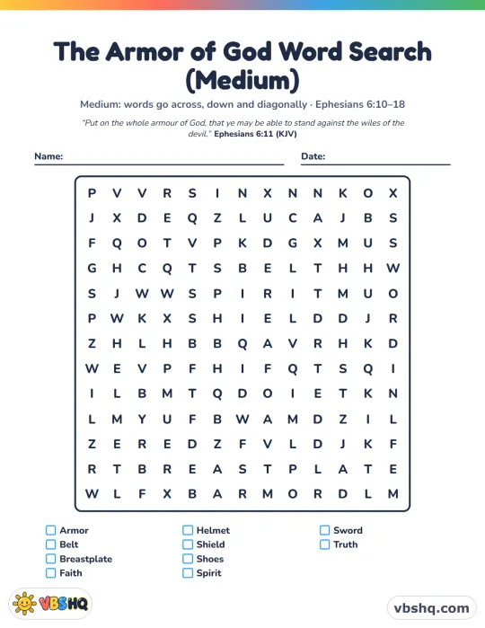 The Armor of God Word Search (Easy, Medium and Hard)
