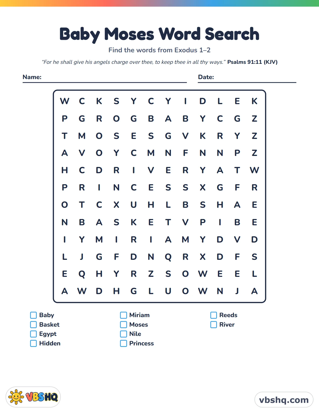 Baby Moses Word Search