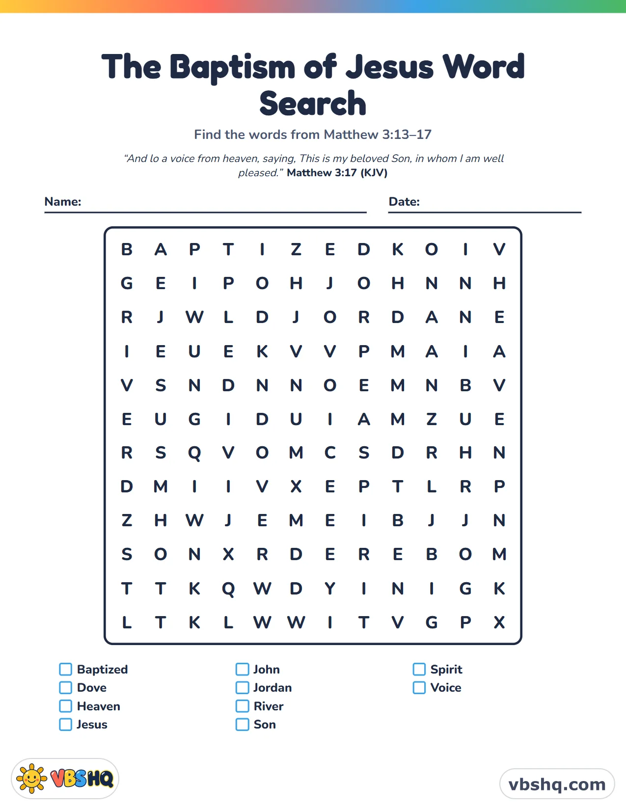 The Baptism of Jesus Word Search