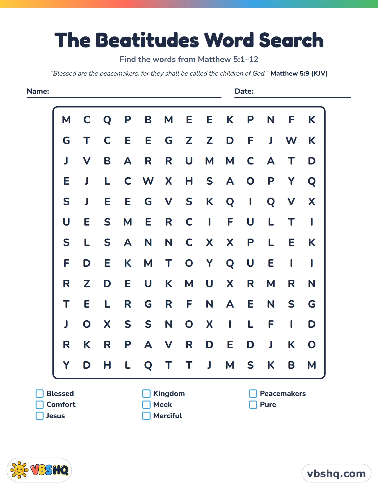 The Beatitudes Word Search