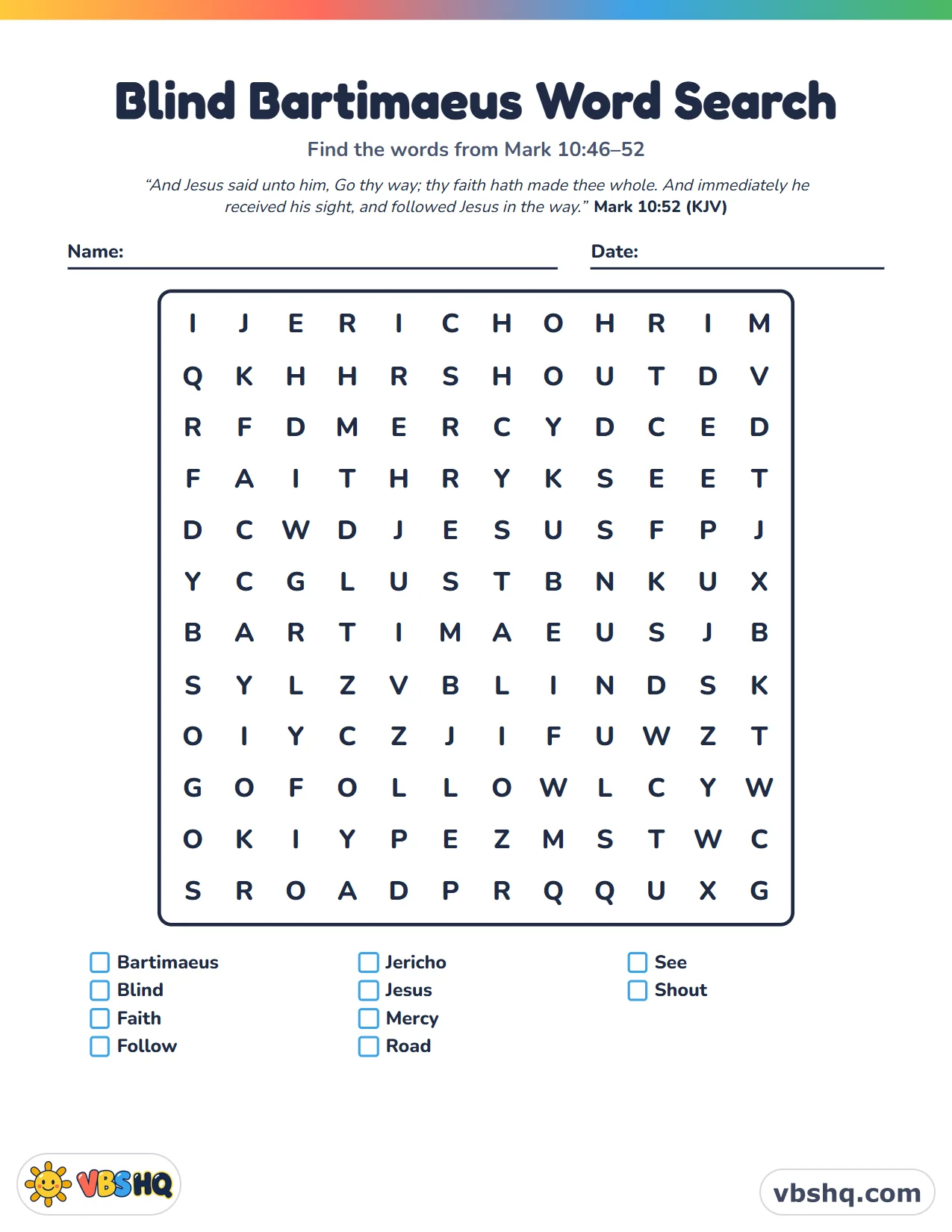 Blind Bartimaeus Word Search