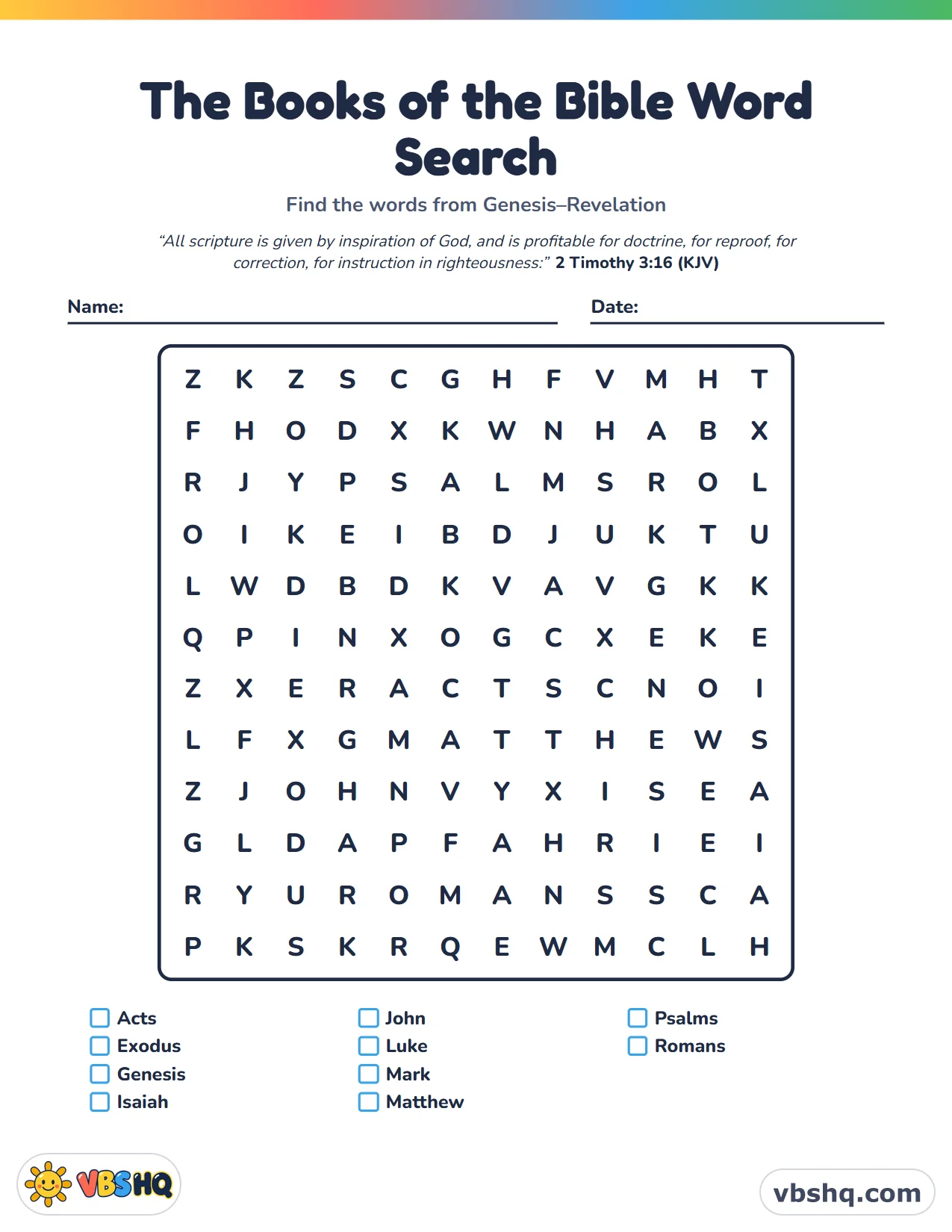 The Books of the Bible Word Search