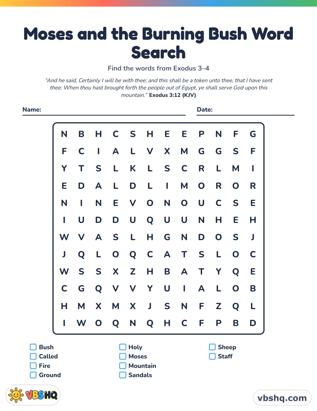 Moses and the Burning Bush Word Search