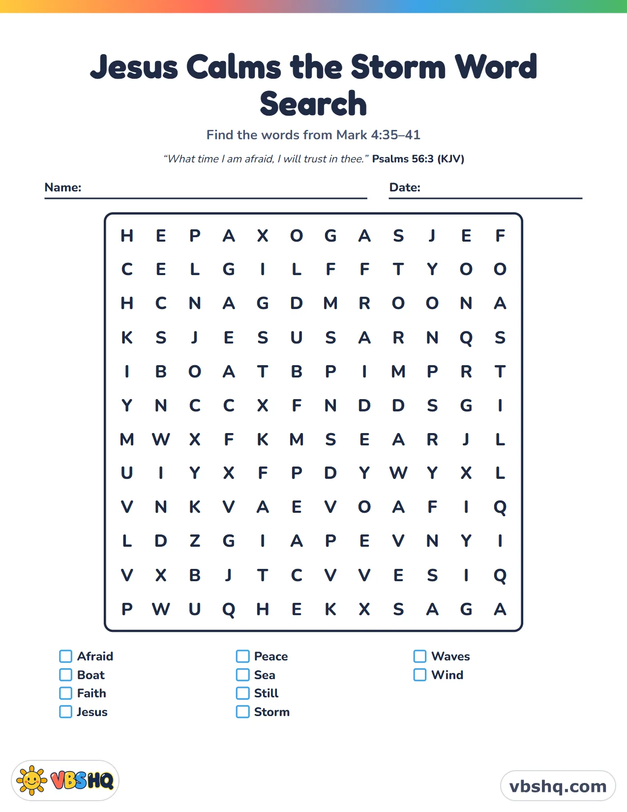 Jesus Calms the Storm Word Search