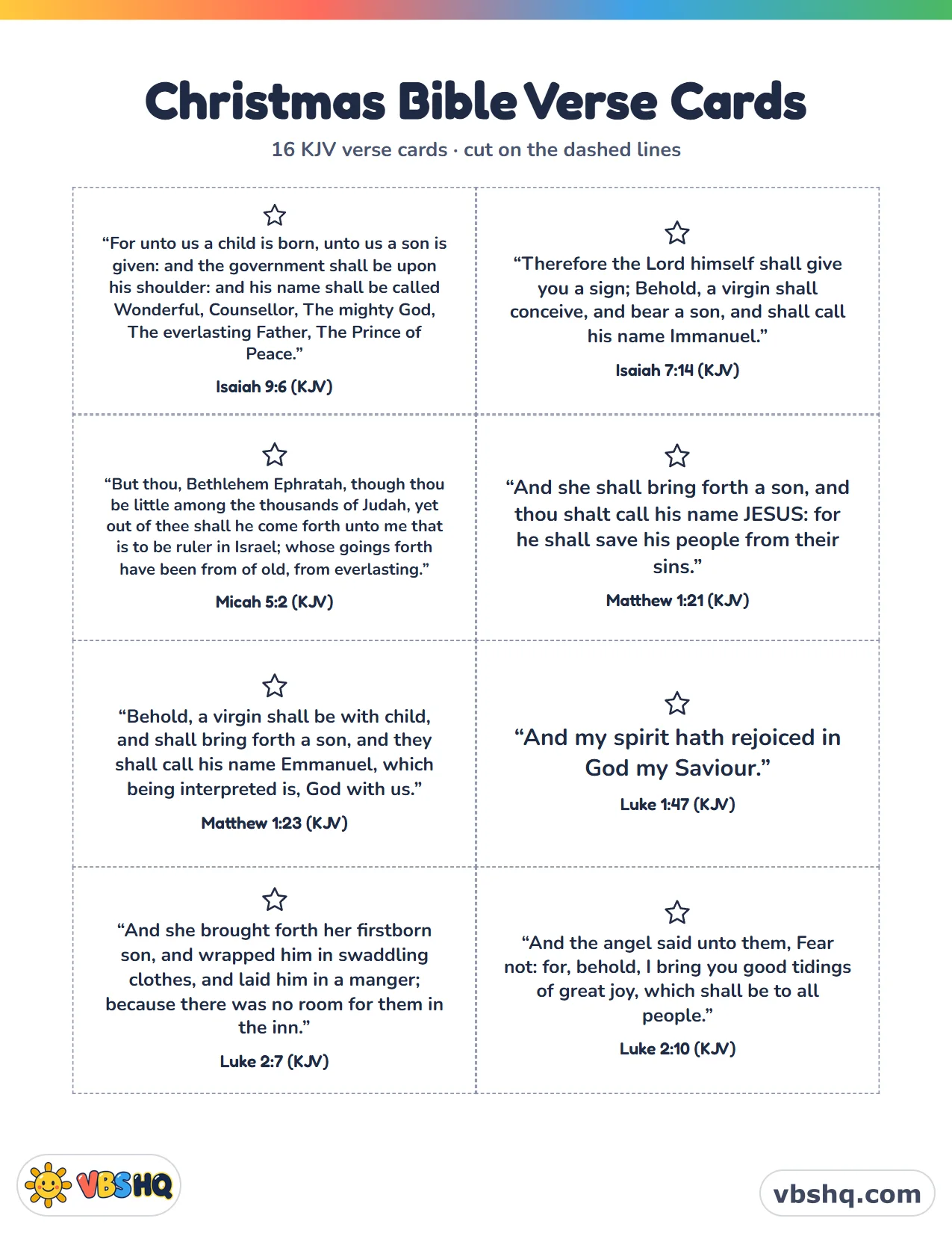 Christmas Bible Verses for Kids (16 Printable KJV Verse Cards)