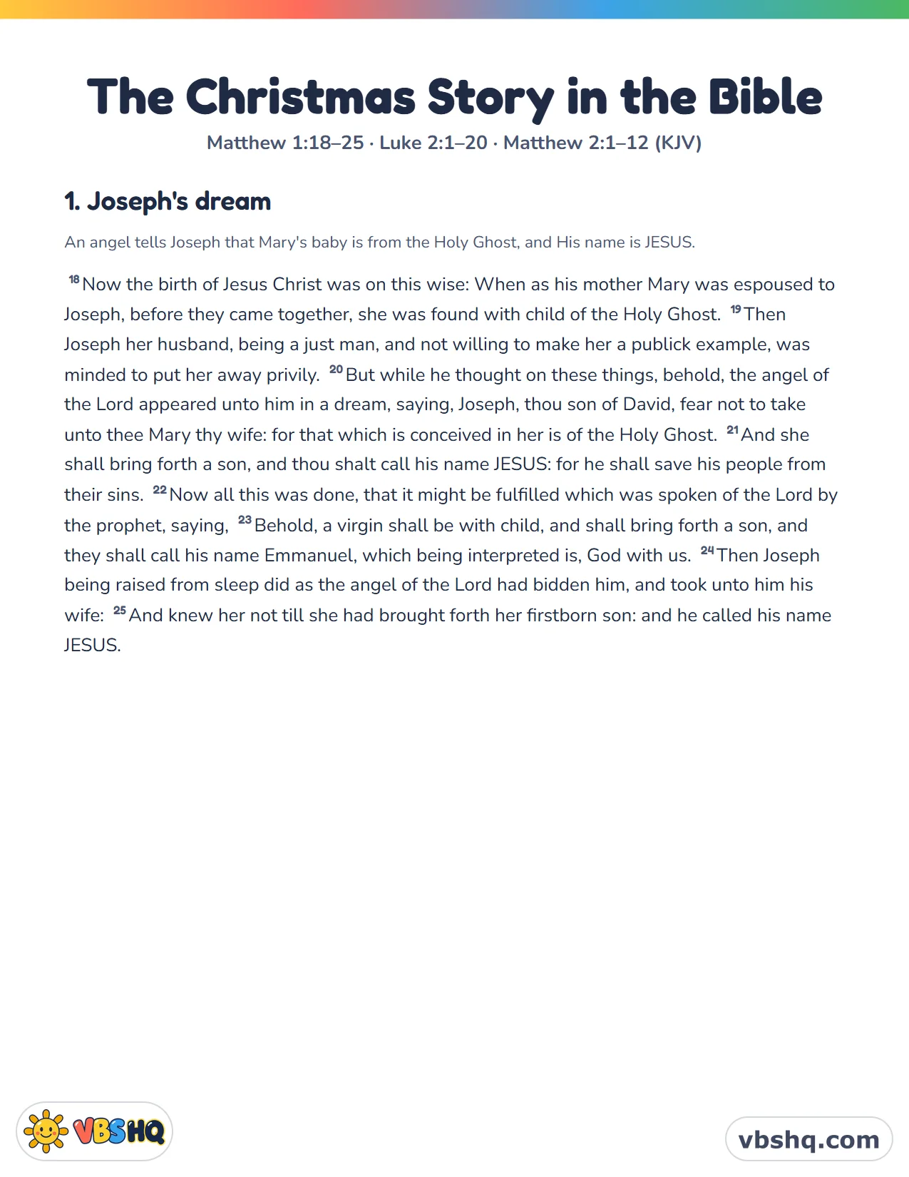 The Story of Christmas: Bible Reading for Kids (Printable KJV)
