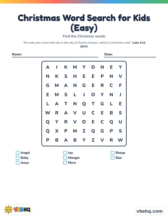 Christmas Word Search for Kids (Easy)