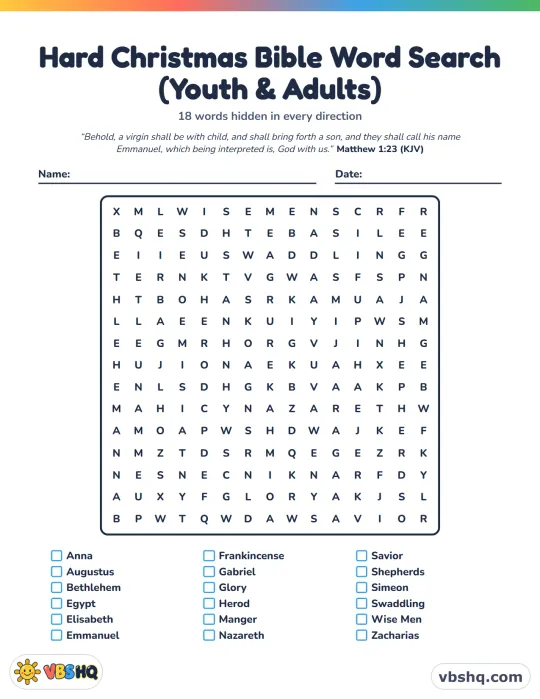 Hard Christmas Bible Word Search (Youth & Adults)