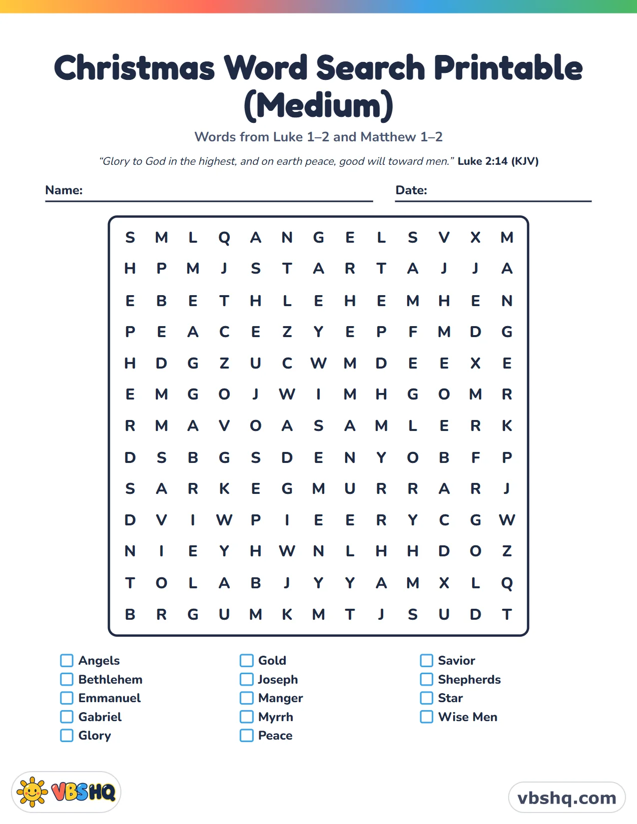 Christmas Word Search Printable (Medium)