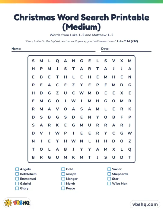 Christian Christmas Word Search (Medium)