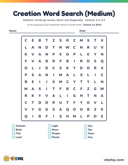 Creation Word Search (Easy, Medium and Hard)