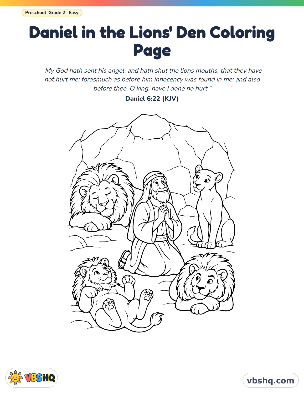 Daniel and the Lions Den Coloring Page (Free Printable)