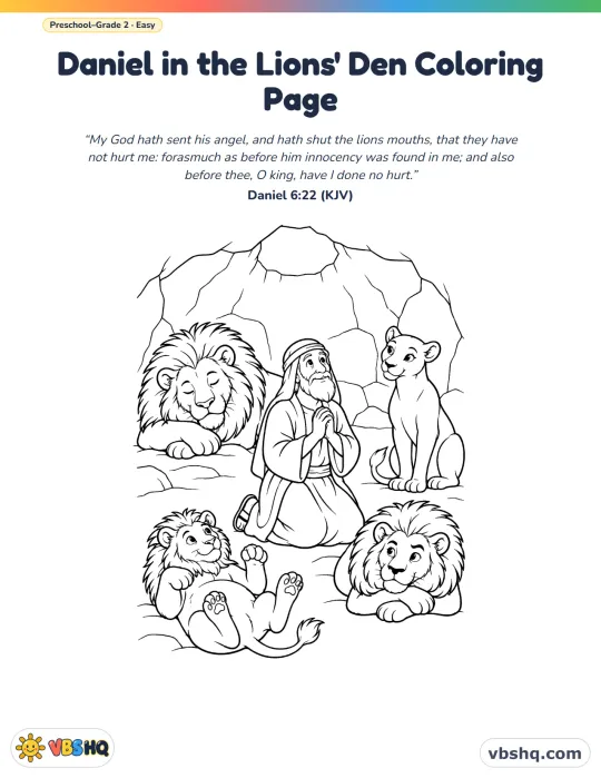 Daniel and the Lions Den Coloring Page (Free Printable)