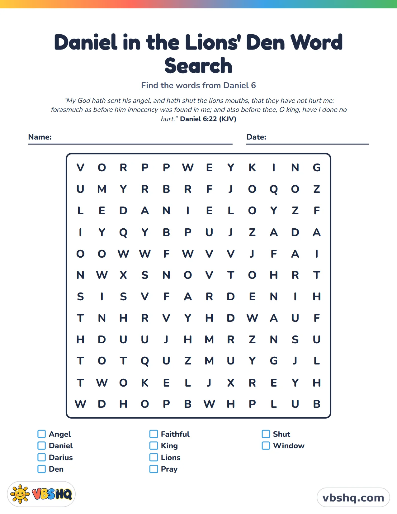 Daniel in the Lions' Den Word Search