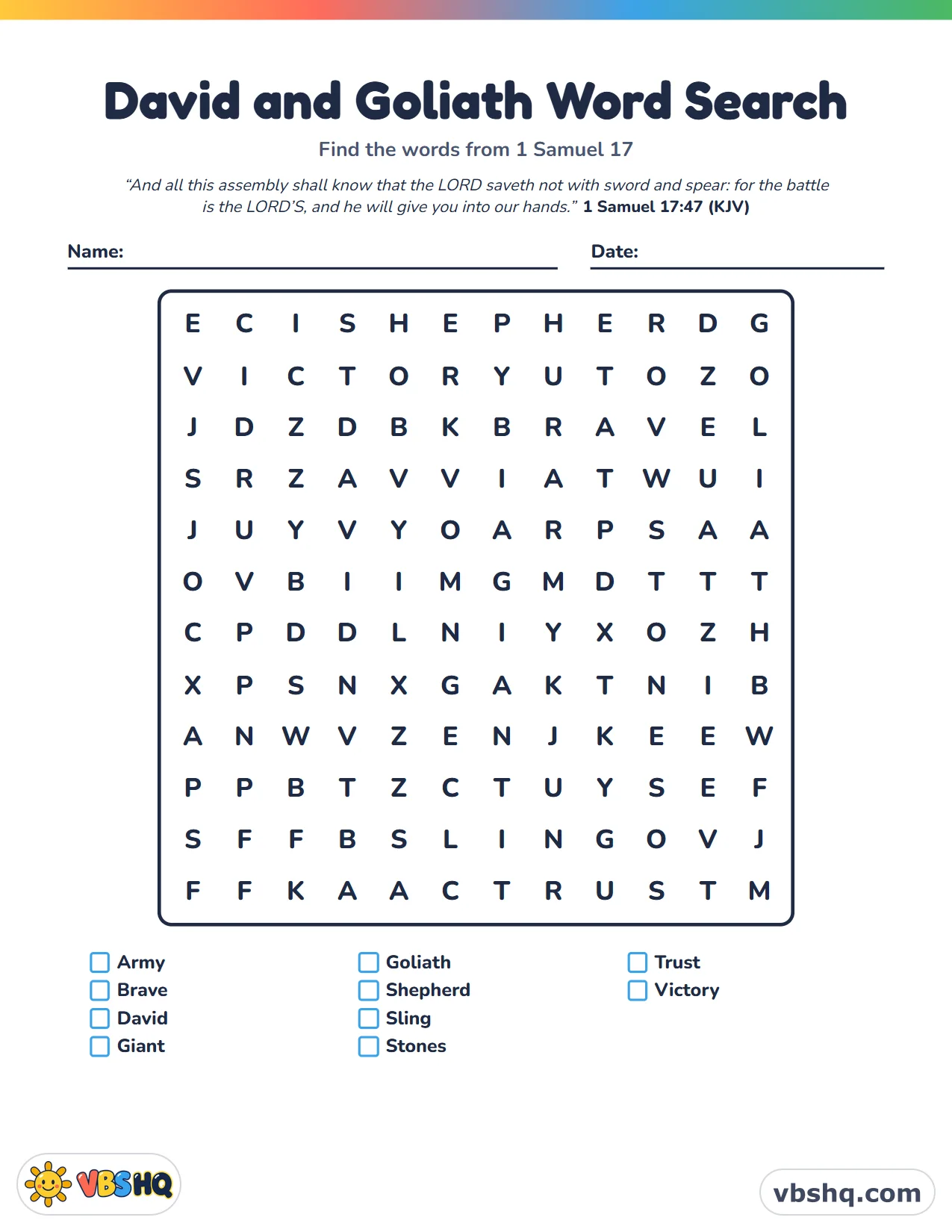 David and Goliath Word Search