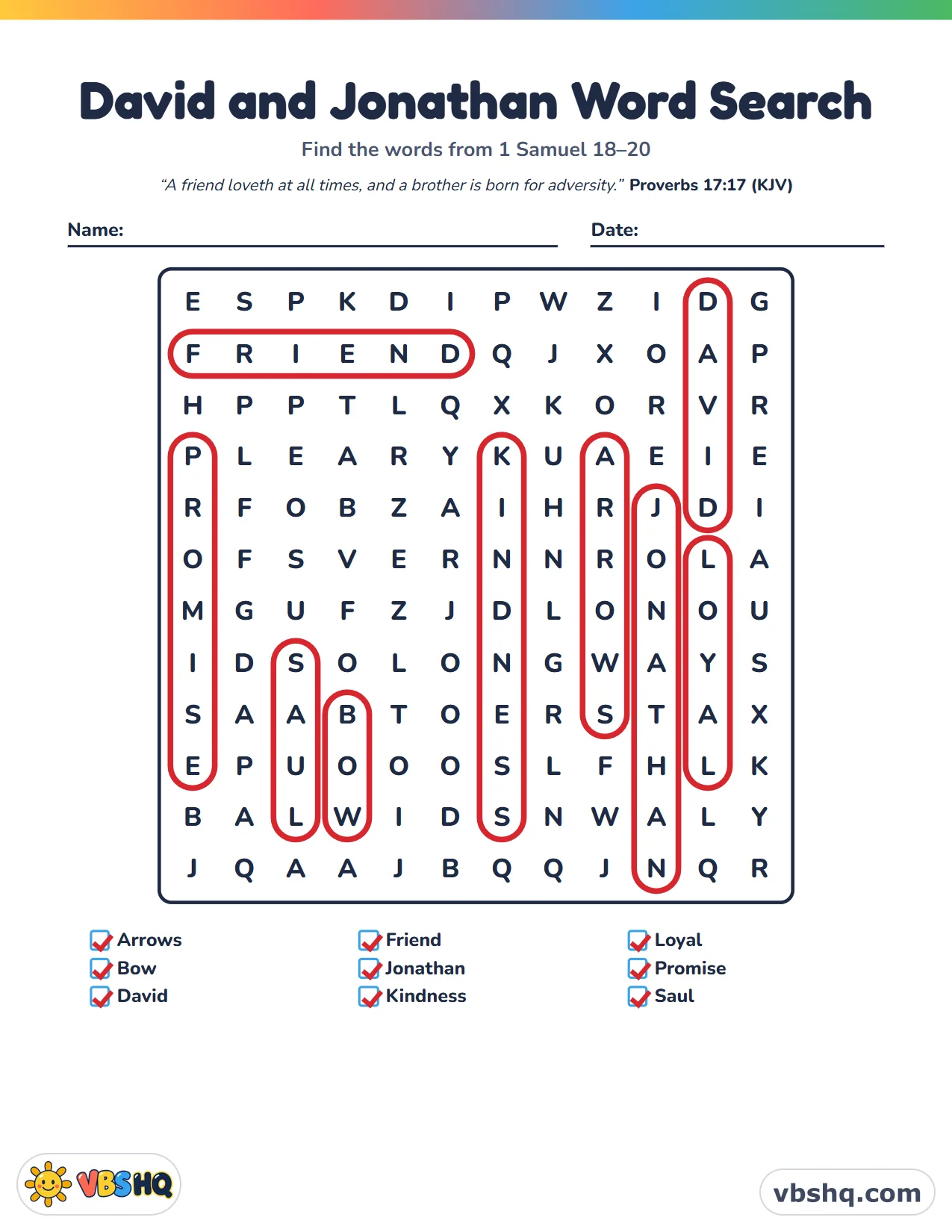 David and Jonathan Word Search, completed