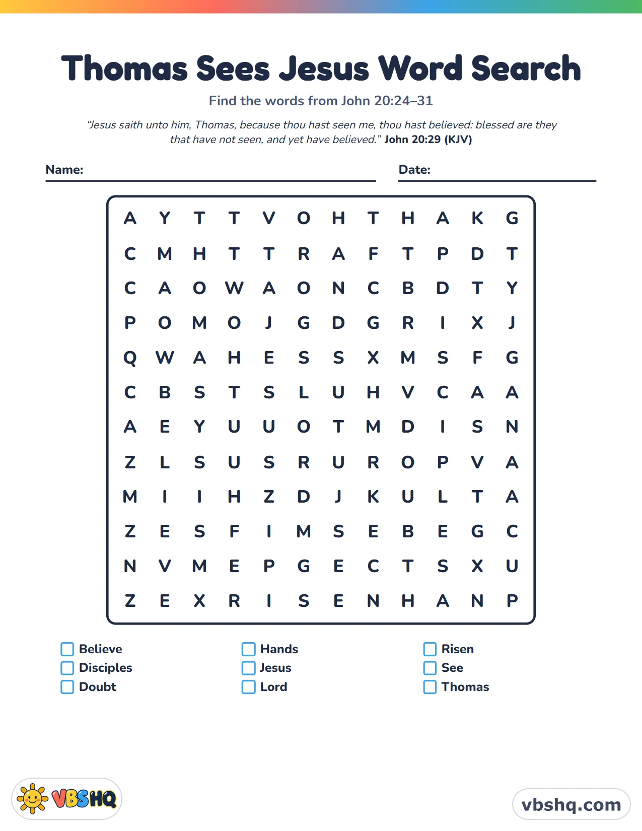 Thomas Sees Jesus Word Search