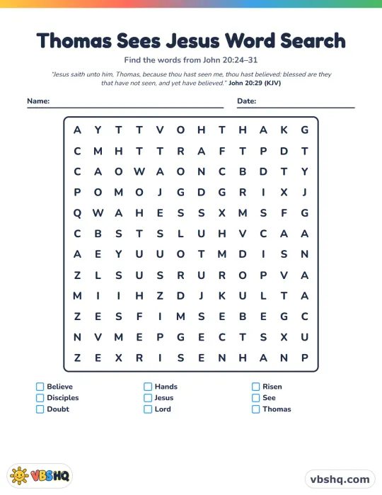 Thomas Sees Jesus Word Search