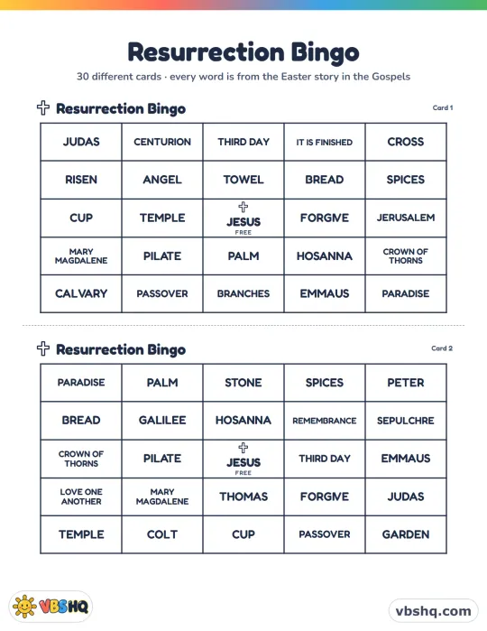Resurrection Games: Easter Bible Bingo for Kids (30 Cards)