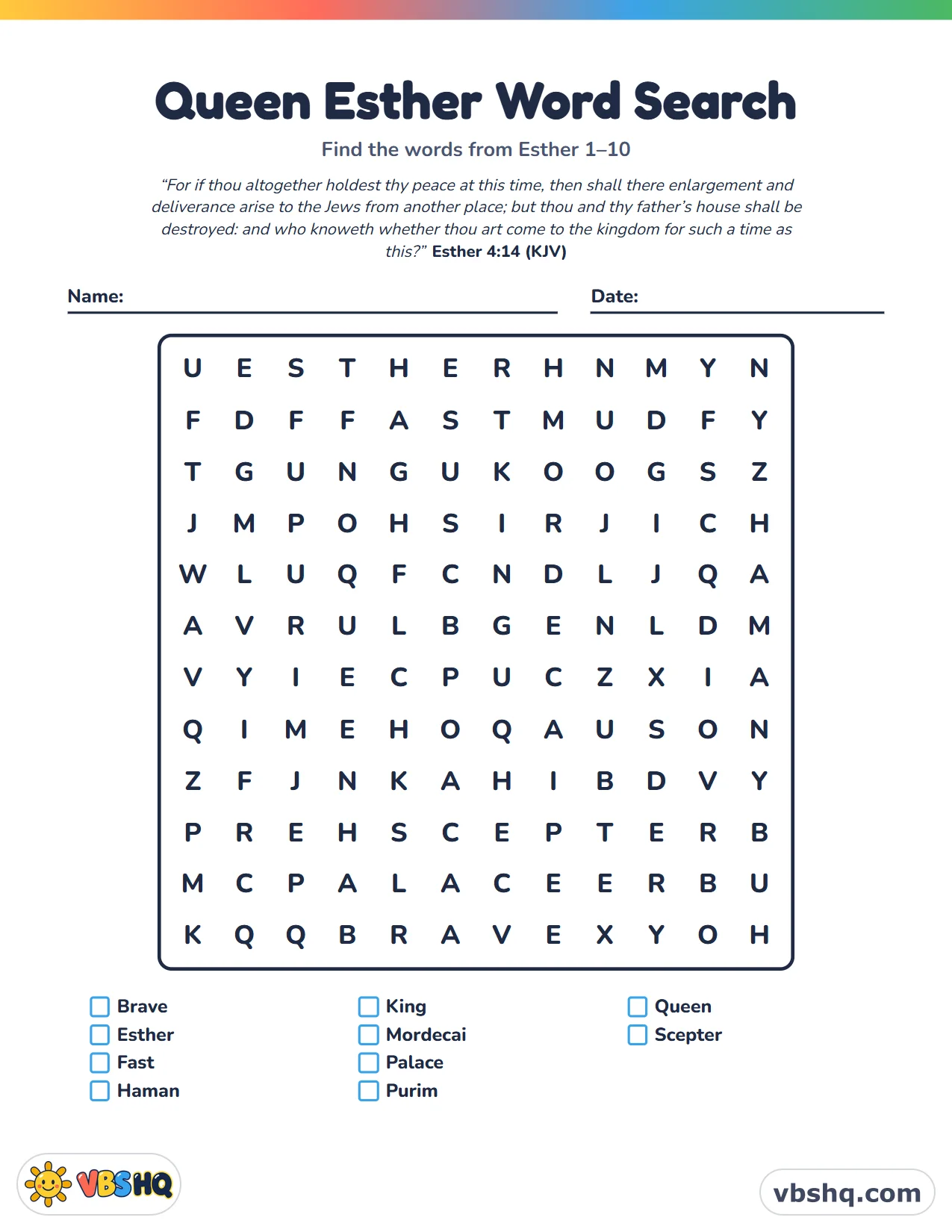 Queen Esther Word Search