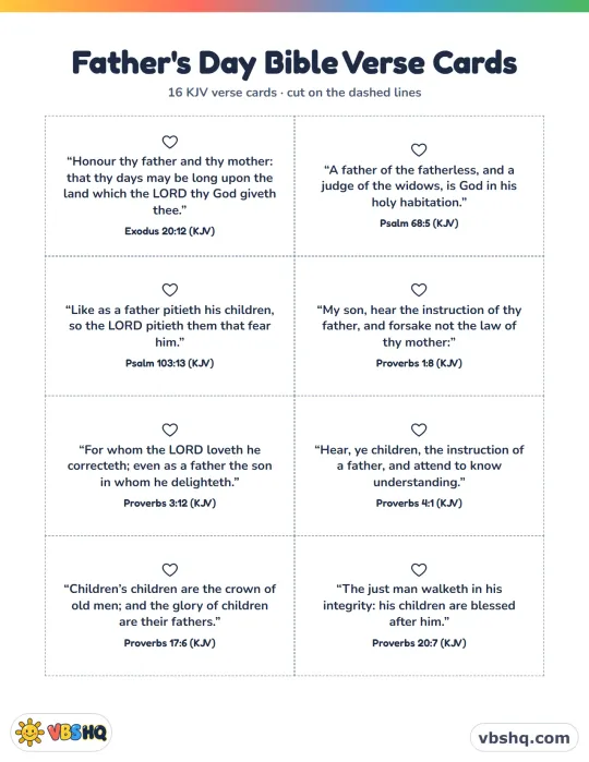 Father's Day Bible Verses for Kids (16 Printable KJV Cards)