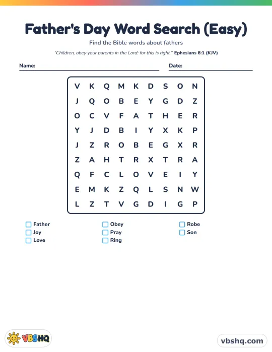 Father's Day Bible Word Search (Easy, Medium and Hard)