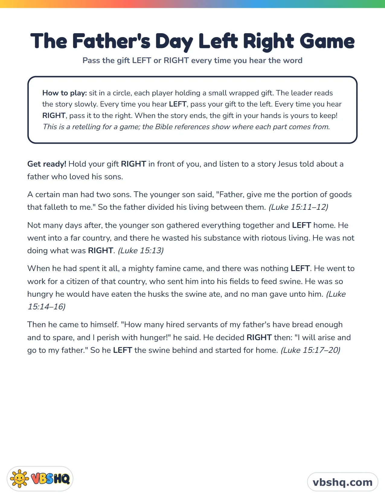 Father's Day Games for Church: The Left Right Game (Free)