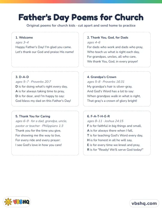 Father's Day Poems for Church: 8 Short Recitations for Kids