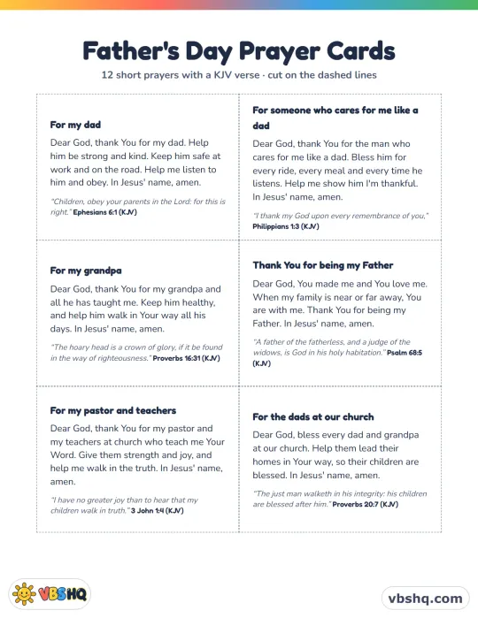 Father's Day Prayer Cards for Kids (12 Printable Prayers)