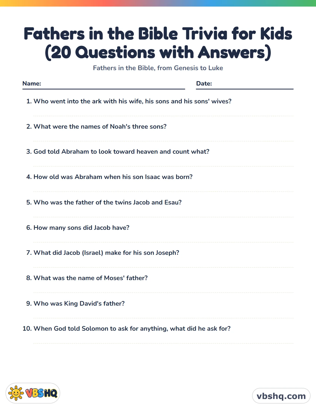 Fathers in the Bible Trivia for Kids (20 Questions with Answers)