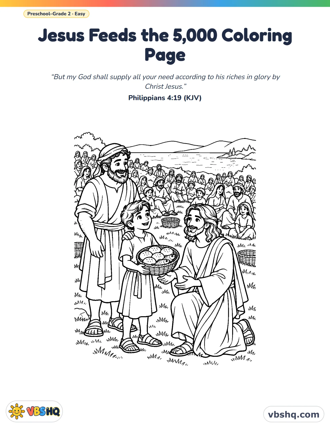 Jesus Feeds 5000 Coloring Page (Free Printable)