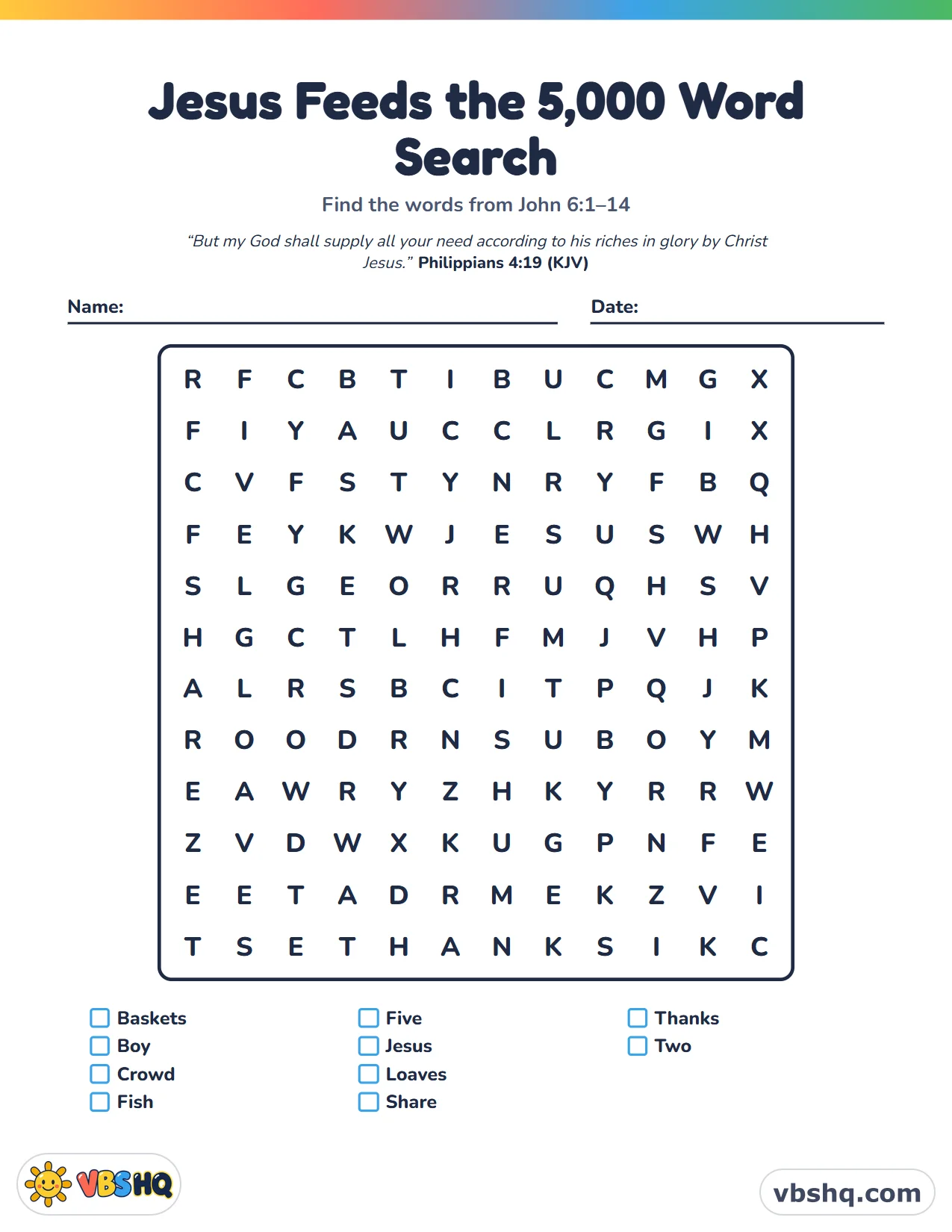 Jesus Feeds the 5,000 Word Search