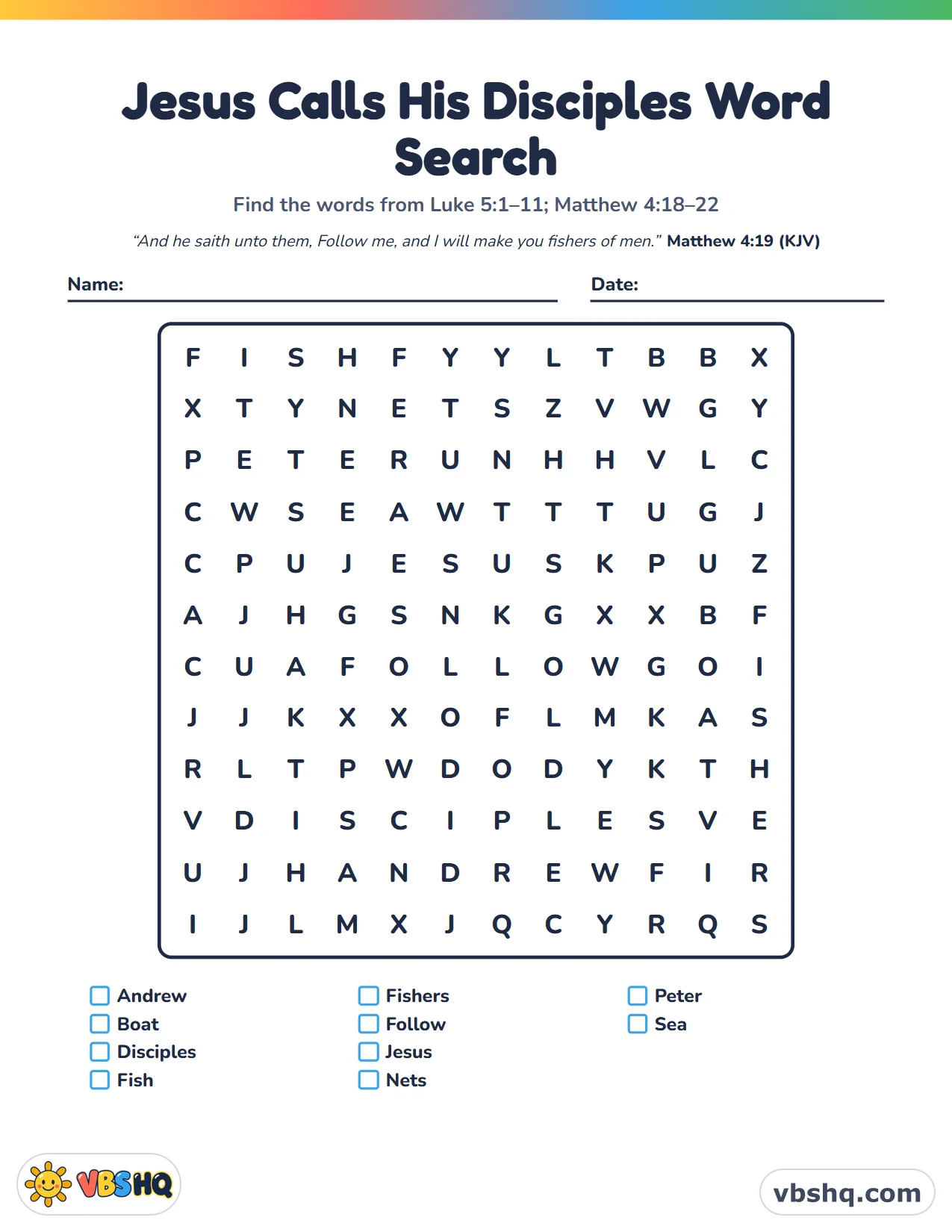 Jesus Calls His Disciples Word Search