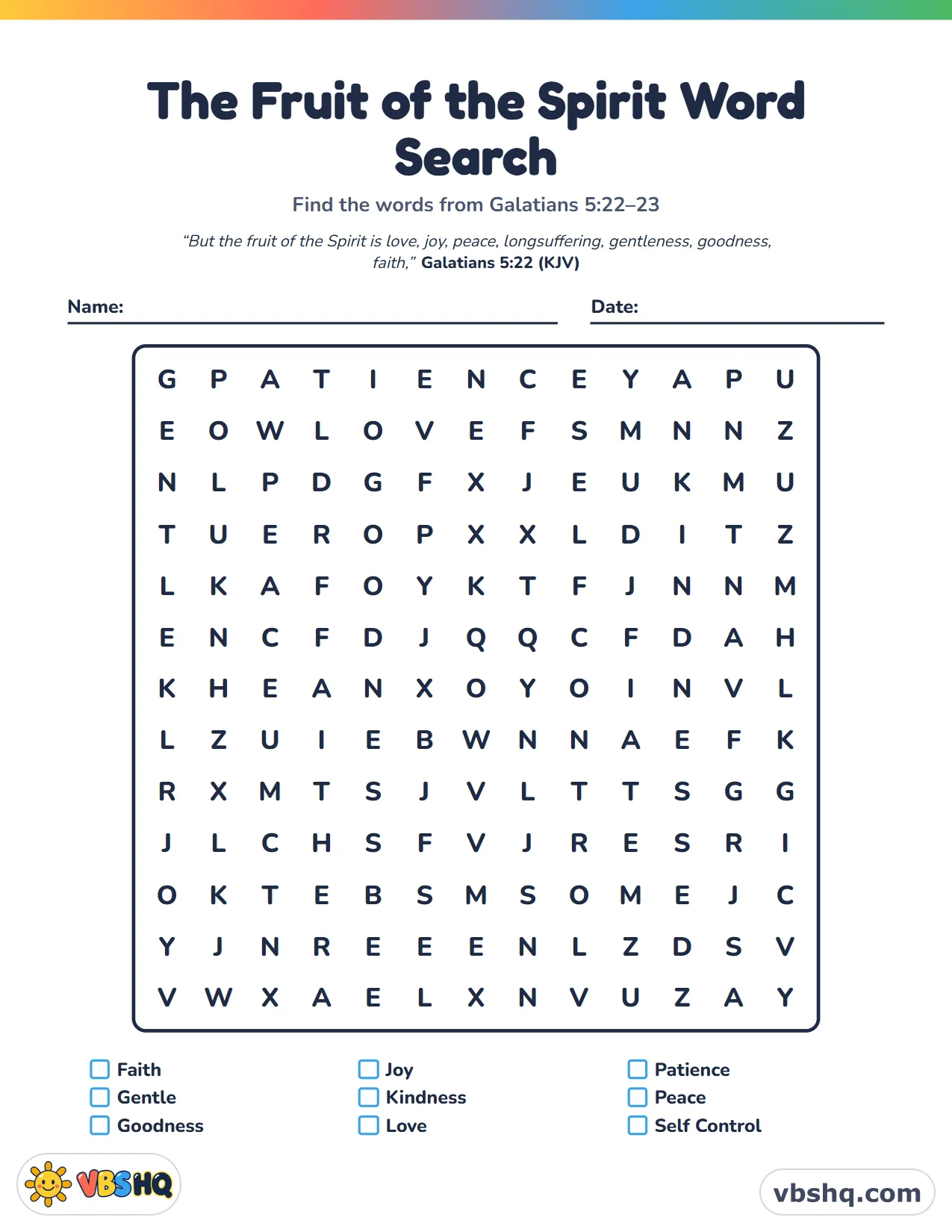 The Fruit of the Spirit Word Search
