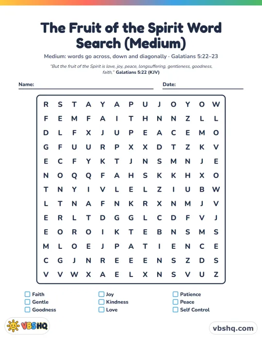 The Fruit of the Spirit Word Search (Easy, Medium and Hard)