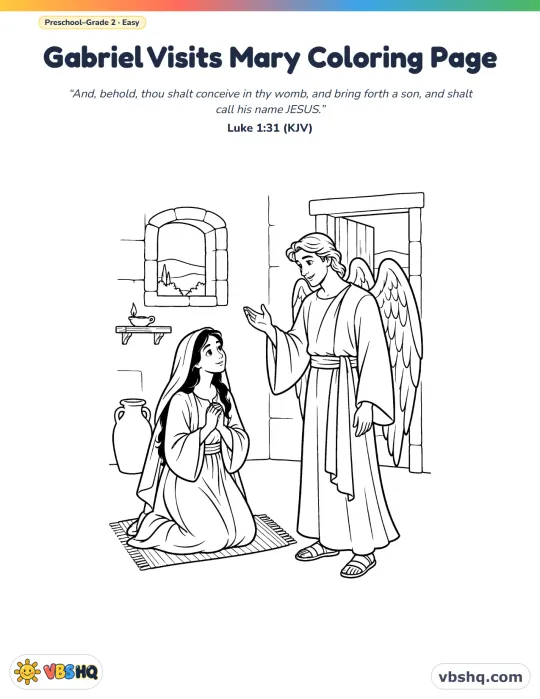 Angel Gabriel Visits Mary Coloring Page (Free Printable)