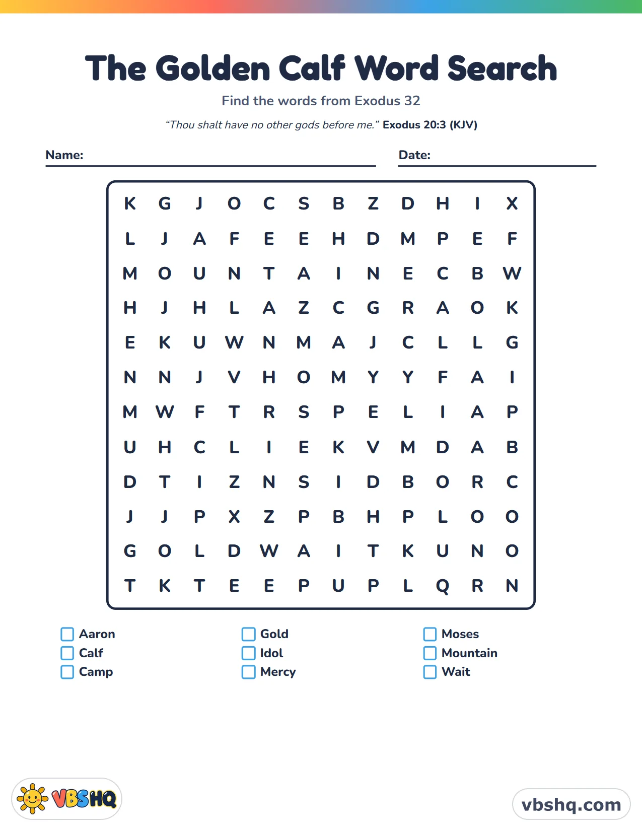 The Golden Calf Word Search