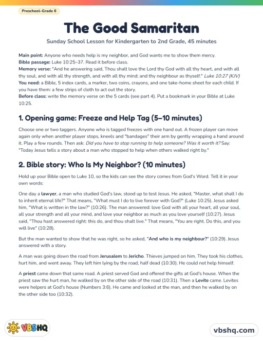 The Good Samaritan Bible Lesson for Kids