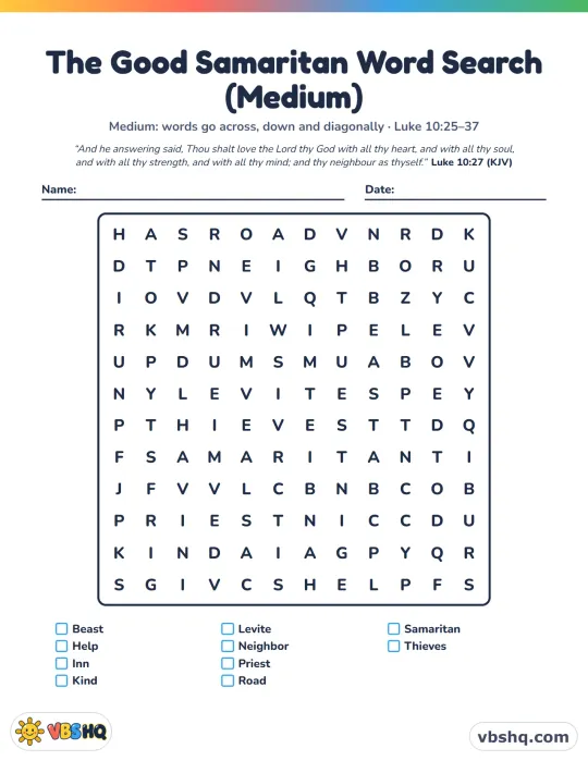 The Good Samaritan Word Search (Easy, Medium and Hard)
