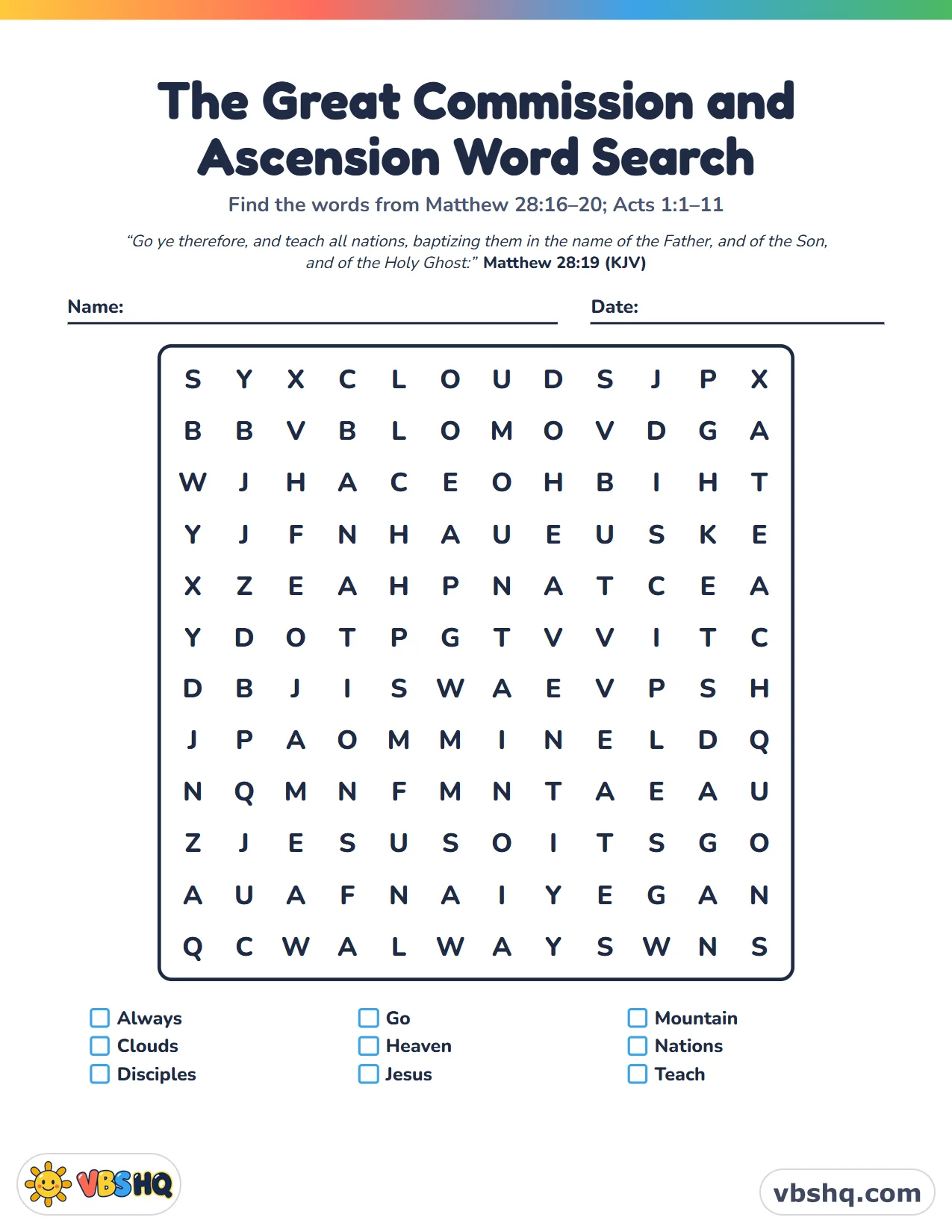 The Great Commission and Ascension Word Search
