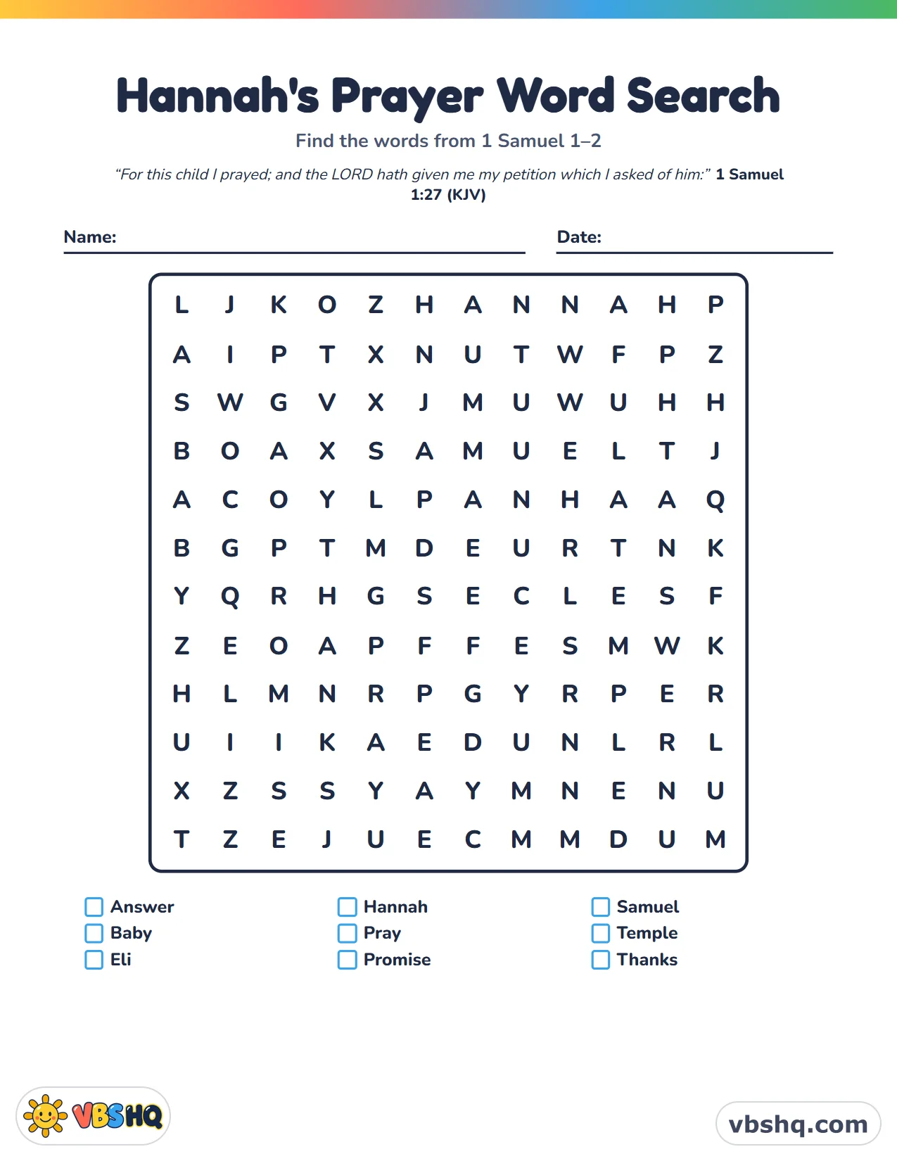 Hannah's Prayer Word Search