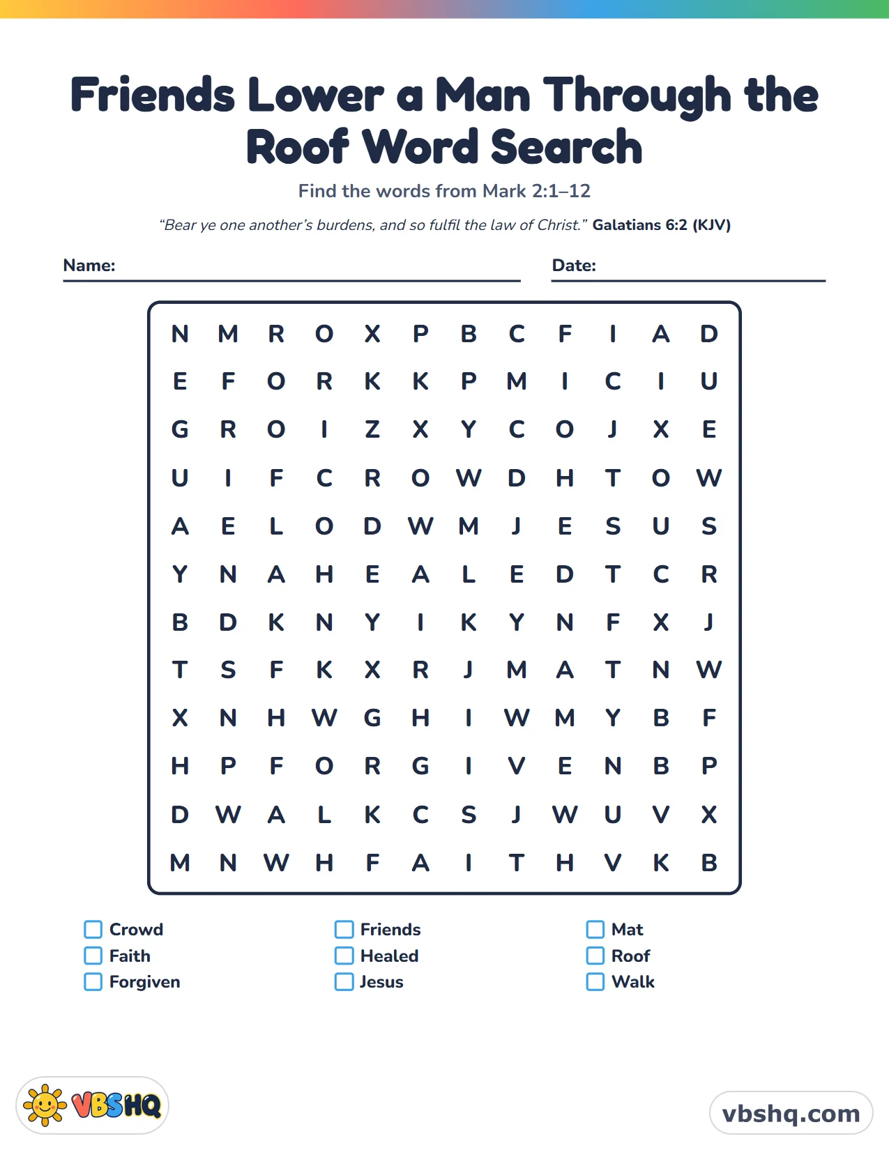 Friends Lower a Man Through the Roof Word Search