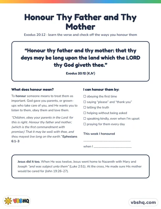 Honor Your Father and Mother Bible Verse for Kids (Printable)
