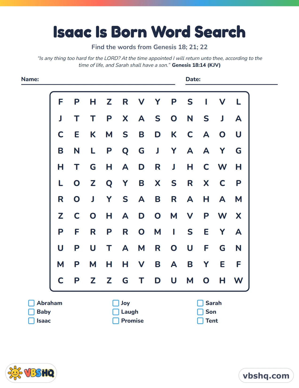 Isaac Is Born Word Search