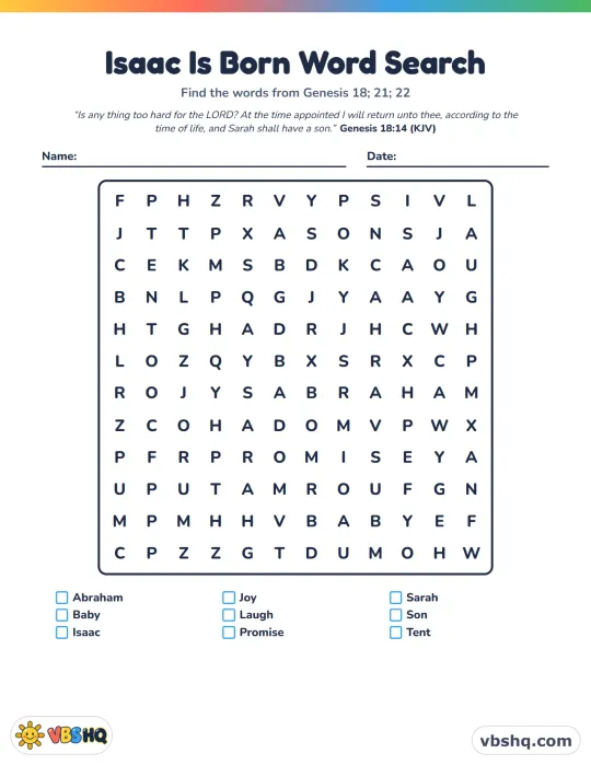 Isaac Is Born Word Search
