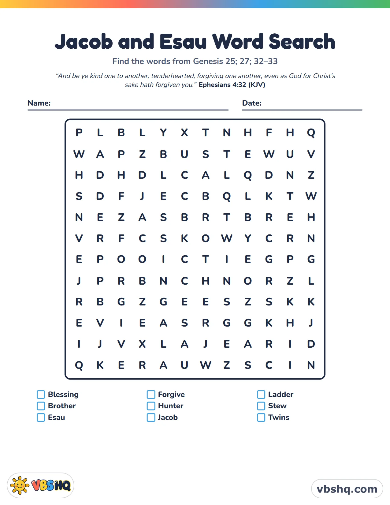 Jacob and Esau Word Search
