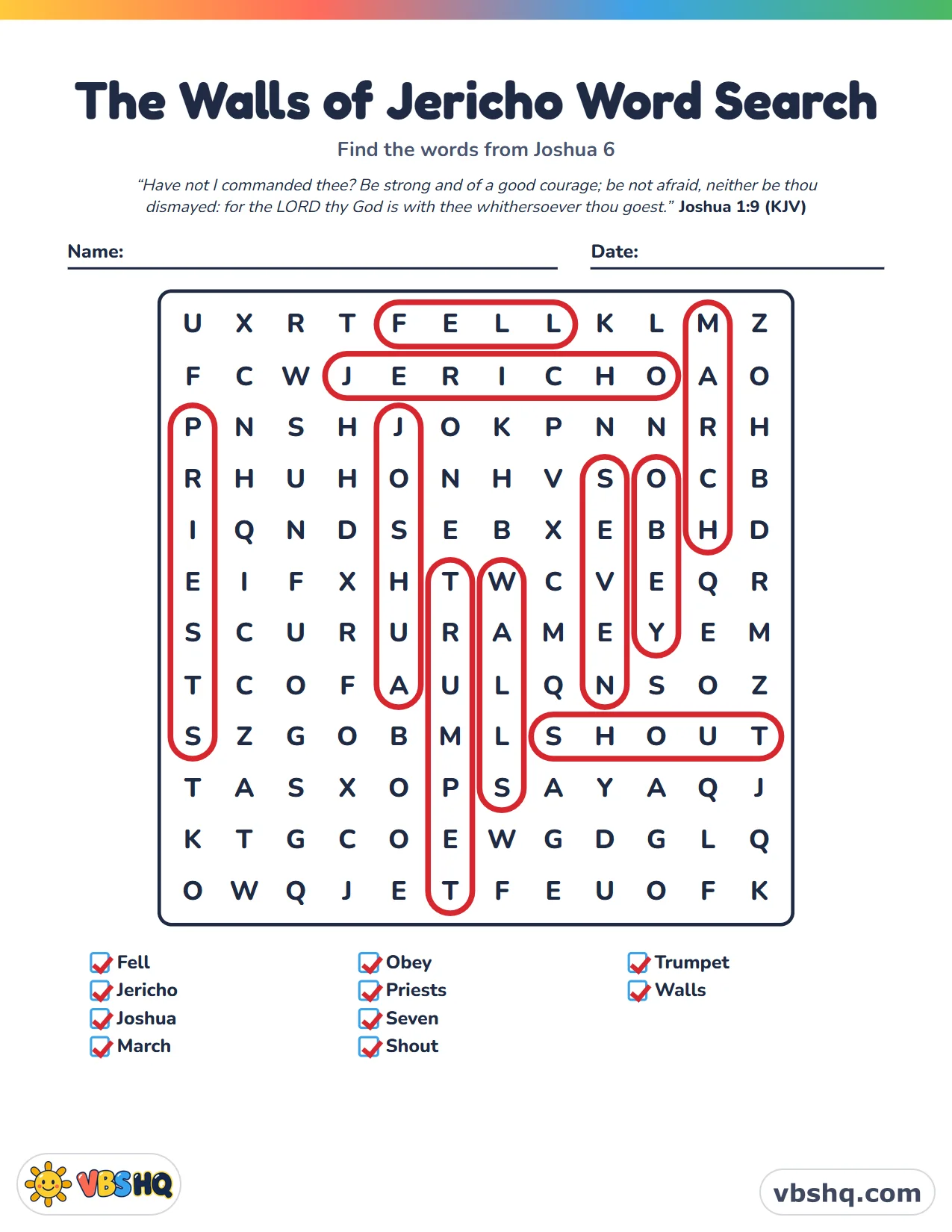 The Walls of Jericho Word Search, completed